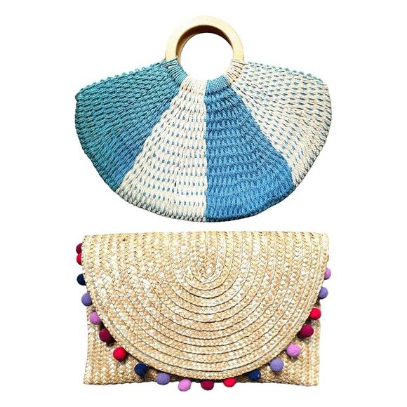 BOHO Woven Jute & Rattan Woven Summer Spring Clutch Purse Bags TWO VIBRANT COLOR - Picture 1 of 10